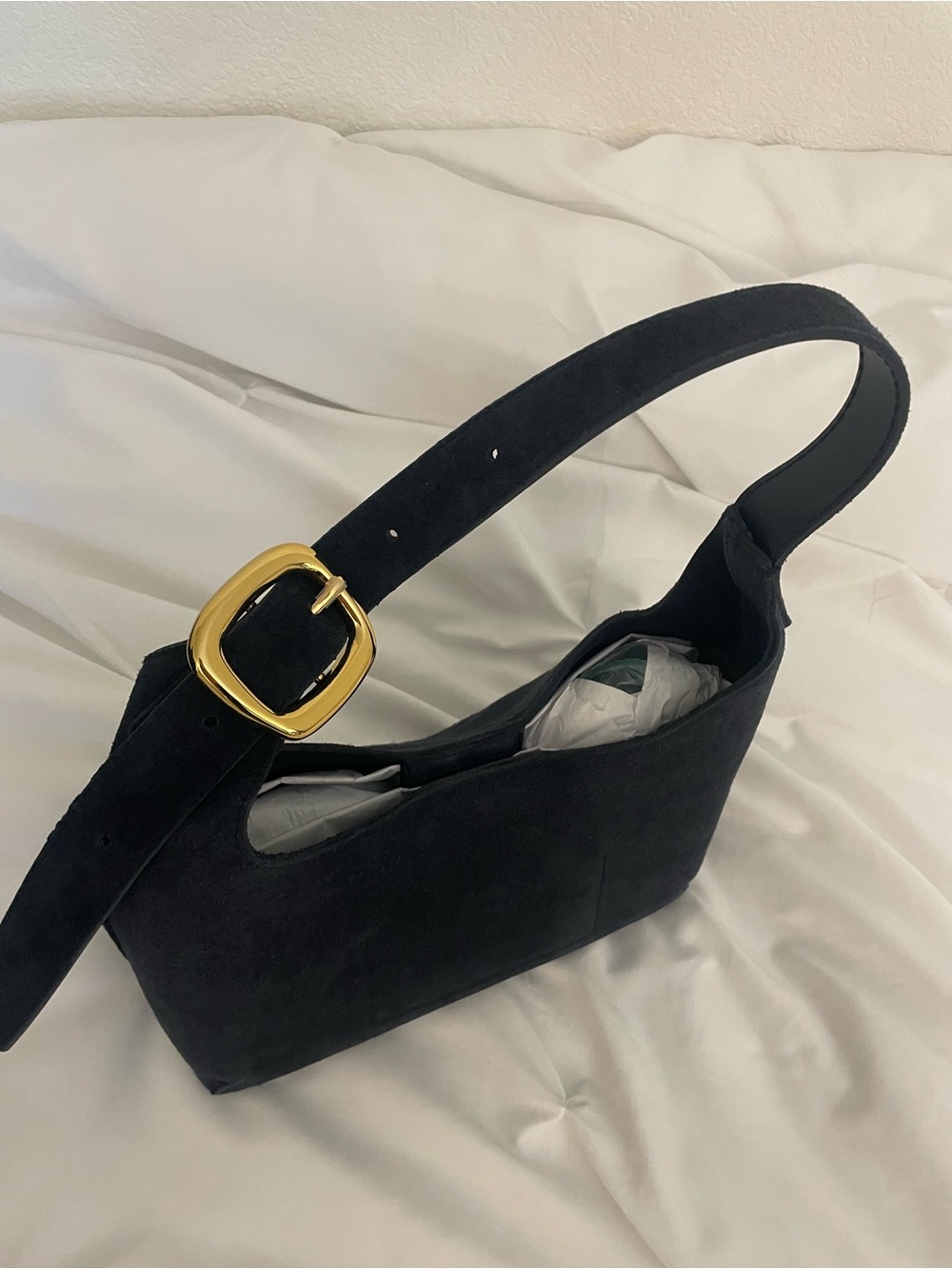 NWT Madewell The Sculptural-Buckle Shoulder Bag - Navy Suede - Picture 5 of 9